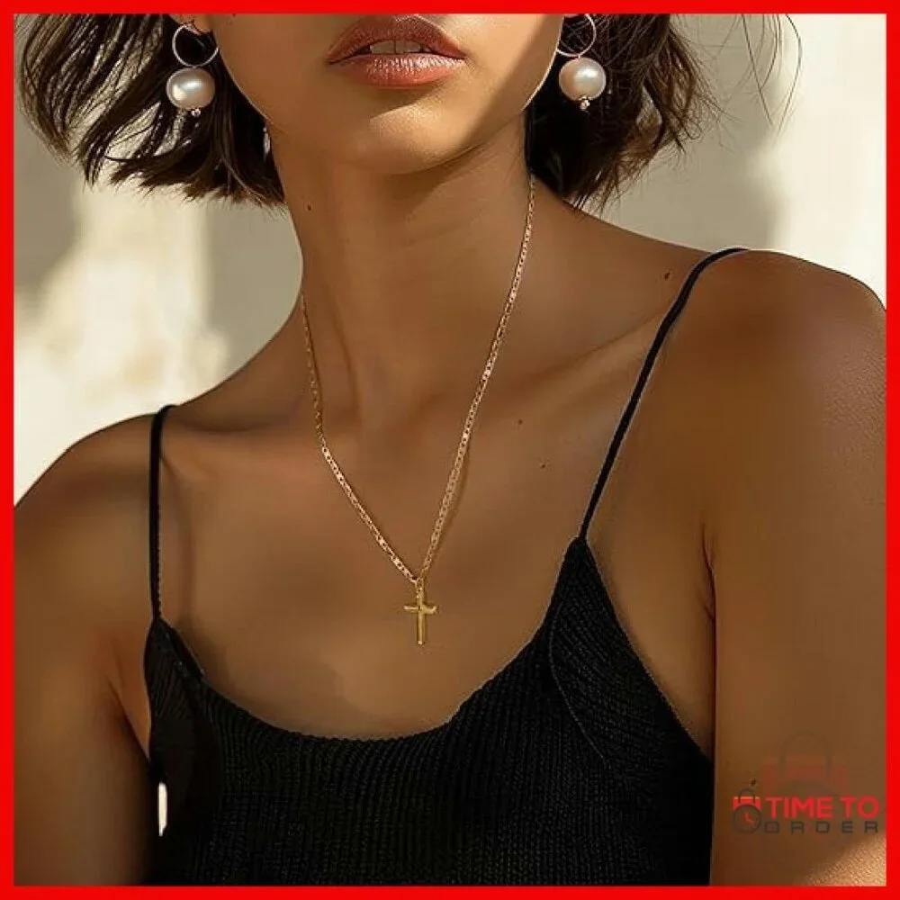 Gold Plated Cross Pendant Necklace 19 Inch Lobster Clasp